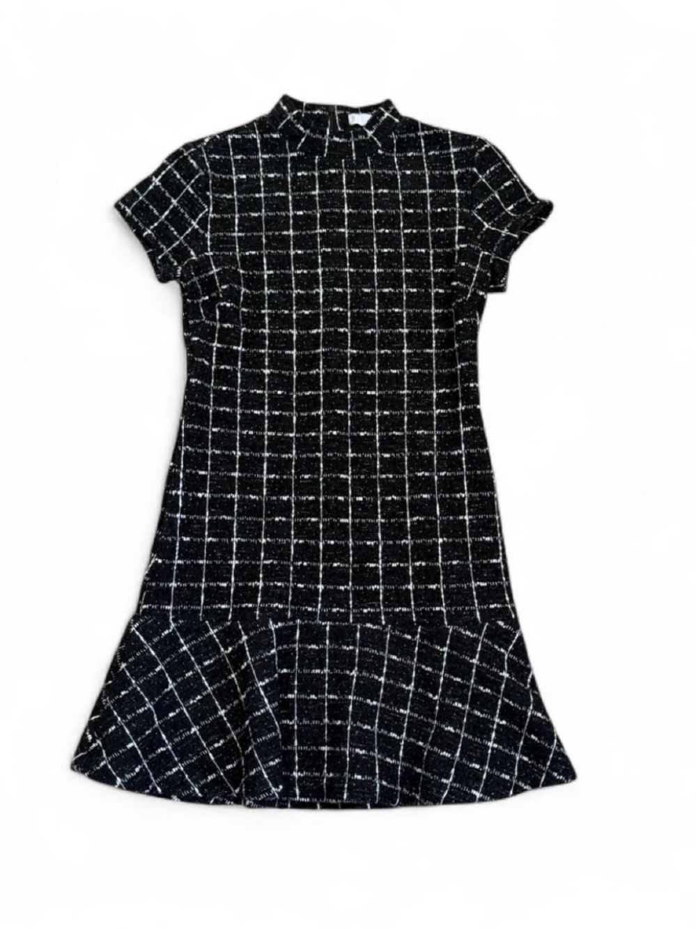 Mango Black & White Grid Knit Mini Dress